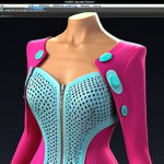 **

Prompt: A futuristic 3D fashion design workstation. A young, hip designer is working on a 3D model of a vibrant, flowing dress using software like Blender or Clo3D. Realistic fabric simulation. Detailed view of buttons, zippers and accessories. Dynamic lighting, emphasizing the digital nature of the creation.

**